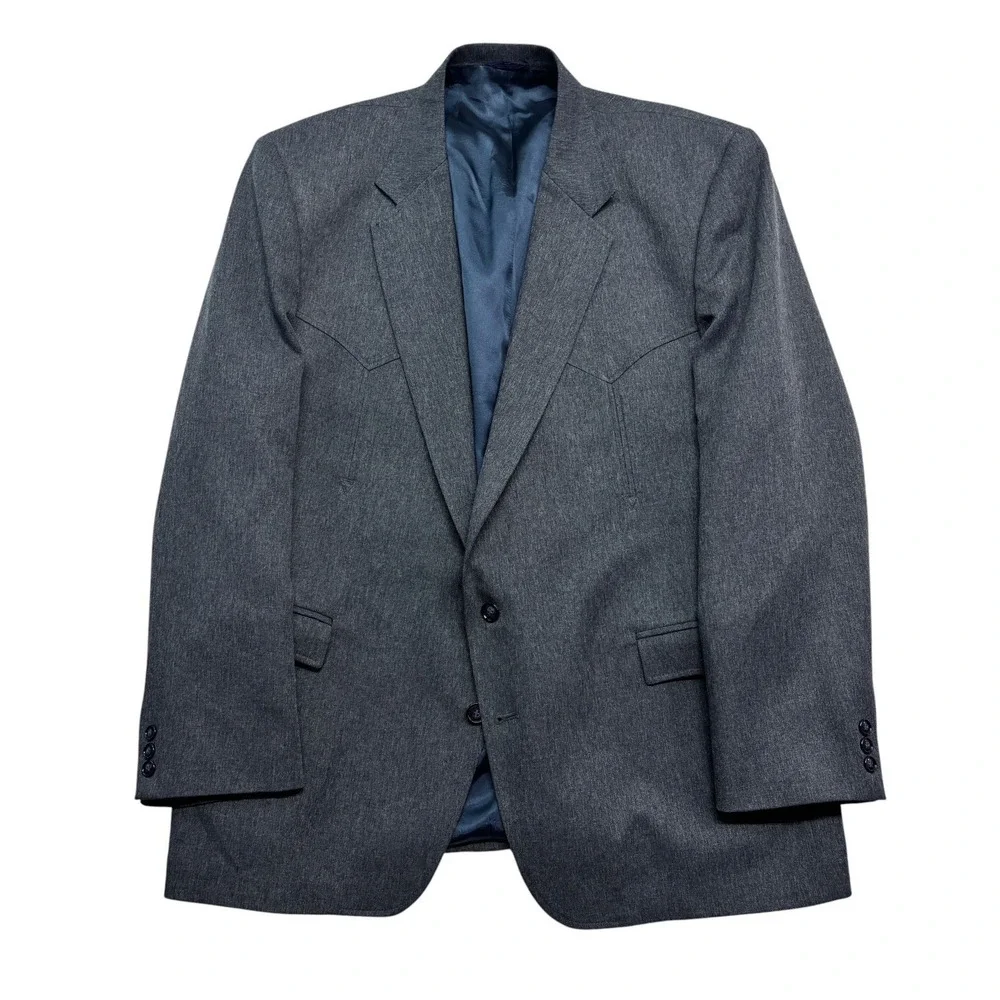 vtg Circle S 50R Gray Western Blazer Jacket Sport Suit Coat Cowboy USA Knit